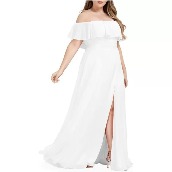 EverPretty Womens Plus Size Off Shoulder Ruffle Sleeves Side Split Chiffon Floor Length Formal Dress 0968PZUSAWhite