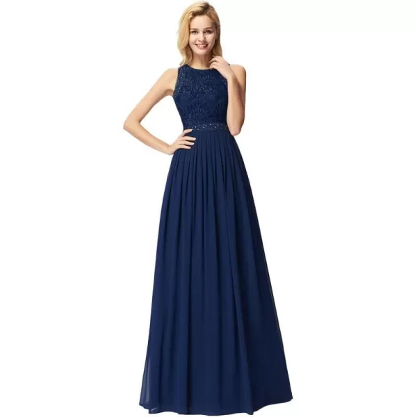 EverPretty Womens Round Neck Pleated ALine Floor Length Bridesmaid Dress 07391USANavy