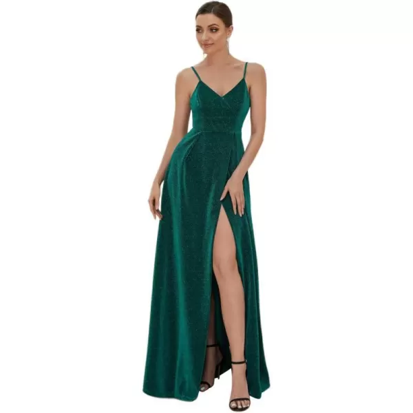 EverPretty Womens Sexy Spaghetti Straps Slit ALine Glitter Prom Dress 50120Dark Green