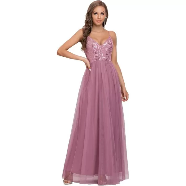 EverPretty Womens Sleeveless V Neck Sequin Embroidery Tulle Long Wedding Party Evening Dress 50090Orchid