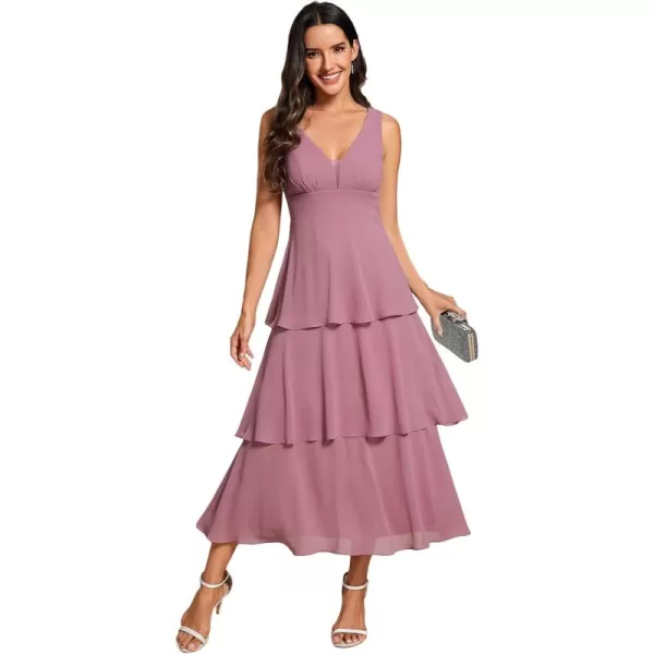 EverPretty Womens Summer Formal Dresses A Line V Neck Sleeveless Tiered Layered Midi Wedding Guest Dress 02110Orchid