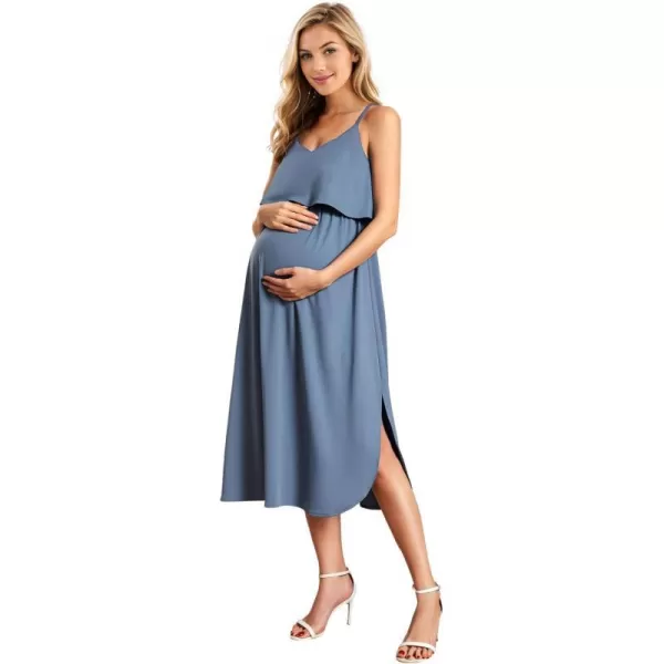 EverPretty Womens V Neck Open Back Adjustable Spaghetti Straps Slit A Line Summer Maternity Dresses 01860Dusty Navy