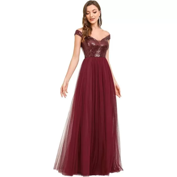 EverPretty Womens V Neck Sequin Tulle A Line Evening Formal Dress 0277Burgundy