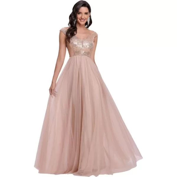 EverPretty Womens V Neck Sequin Tulle A Line Evening Formal Dress 0277Rose Gold