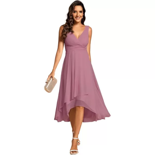 EverPretty Womens V Neck Sleeveless Empire Waist Semi Formal Dress Pleated Chiffon Wedding Guest Dresses 61926Orchid