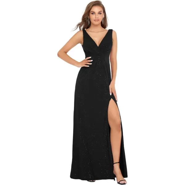 EverPretty Womens VNeck Glitter Dress Side Split Evening Dress 7505Black