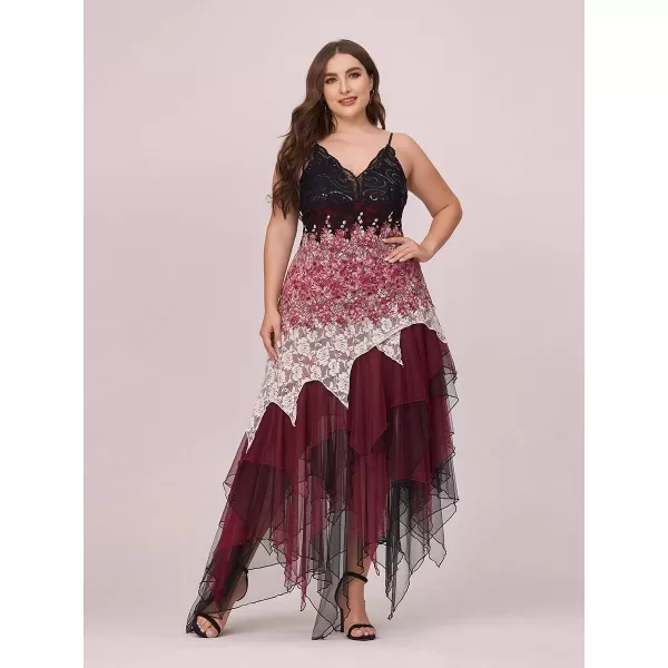 EverPretty Size Womens Sleeveless Tea Length Aline Dress Lace Plus Size Cocktail Dress 6212BBurgundy