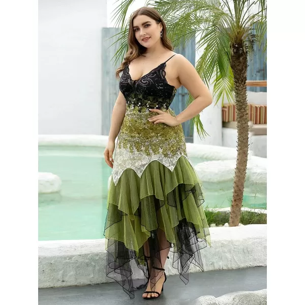 EverPretty Size Womens Sleeveless Tea Length Aline Dress Lace Plus Size Cocktail Dress 6212BGreen