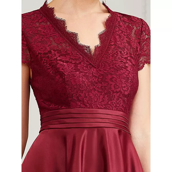 EverPretty Womens Aline Lace SeeThrough VNeck Pleated Wedding Party Cocktail Dress 40400Burgundy