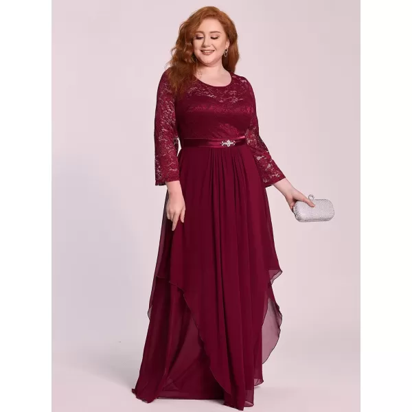 EverPretty Womens Autumn Lace Long Sleeve Chiffon Plus Size Bridesmaid Dress 0759Burgundy