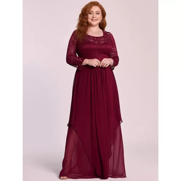 EverPretty Womens Autumn Lace Long Sleeve Chiffon Plus Size Bridesmaid Dress 0759Burgundy