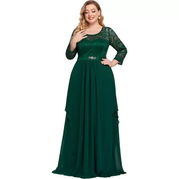 EverPretty Womens Autumn Lace Long Sleeve Chiffon Plus Size Bridesmaid Dress 0759Dark Green