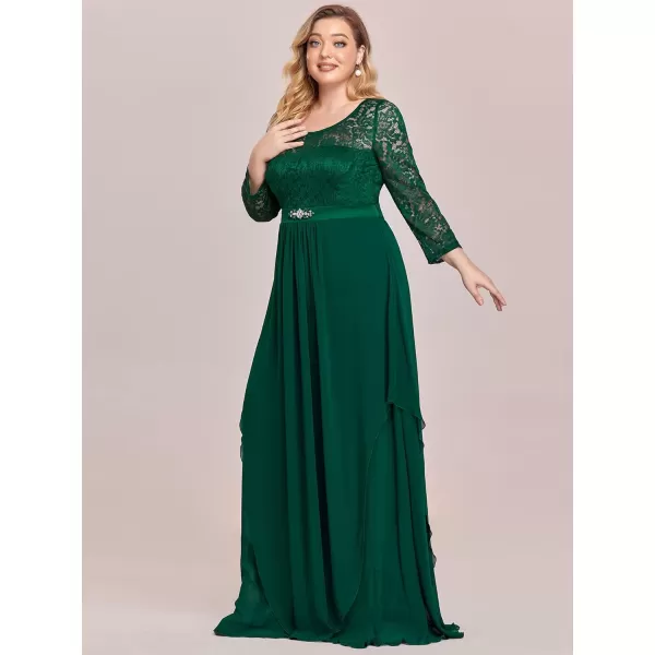 EverPretty Womens Autumn Lace Long Sleeve Chiffon Plus Size Bridesmaid Dress 0759Dark Green