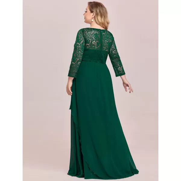 EverPretty Womens Autumn Lace Long Sleeve Chiffon Plus Size Bridesmaid Dress 0759Dark Green