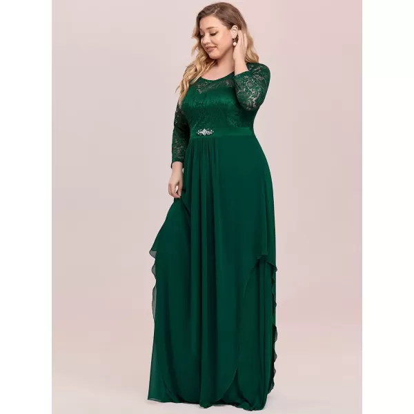 EverPretty Womens Autumn Lace Long Sleeve Chiffon Plus Size Bridesmaid Dress 0759Dark Green