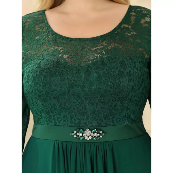 EverPretty Womens Autumn Lace Long Sleeve Chiffon Plus Size Bridesmaid Dress 0759Dark Green