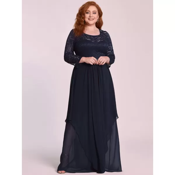 EverPretty Womens Autumn Lace Long Sleeve Chiffon Plus Size Bridesmaid Dress 0759Navy Blue