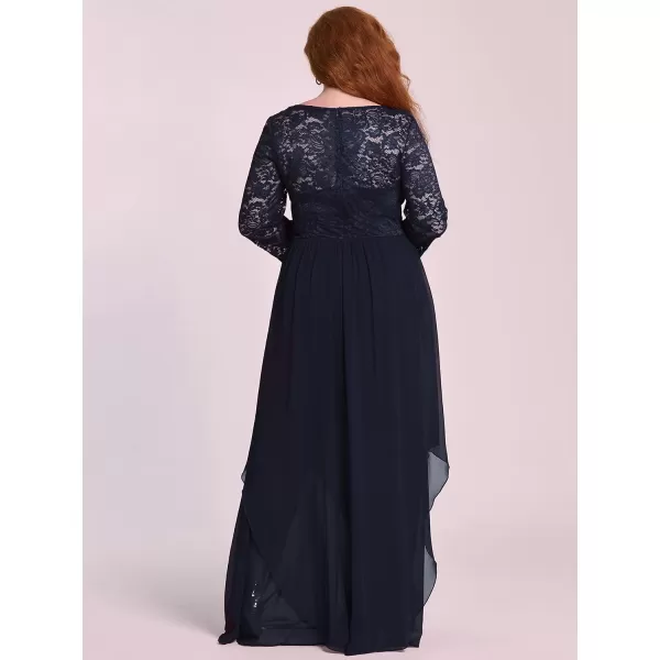 EverPretty Womens Autumn Lace Long Sleeve Chiffon Plus Size Bridesmaid Dress 0759Navy Blue