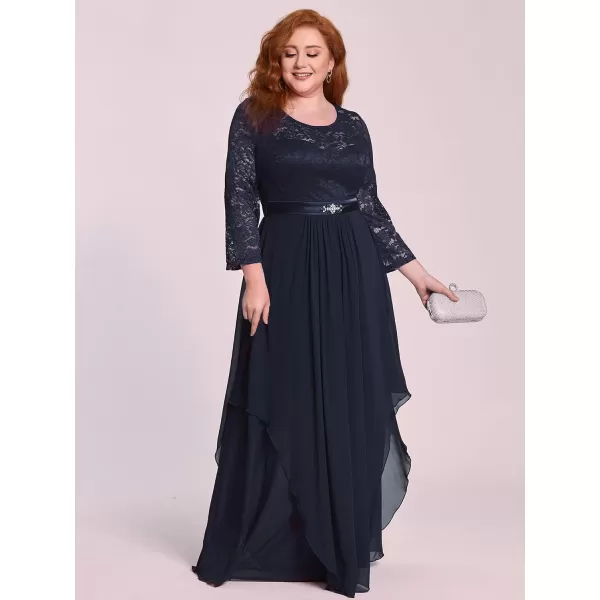 EverPretty Womens Autumn Lace Long Sleeve Chiffon Plus Size Bridesmaid Dress 0759Navy Blue