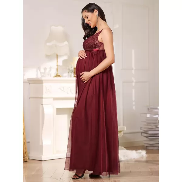 EverPretty Womens Deep VNeck Tulle Aline Maternity Dresses for Baby Shower 20788EYBurgundy