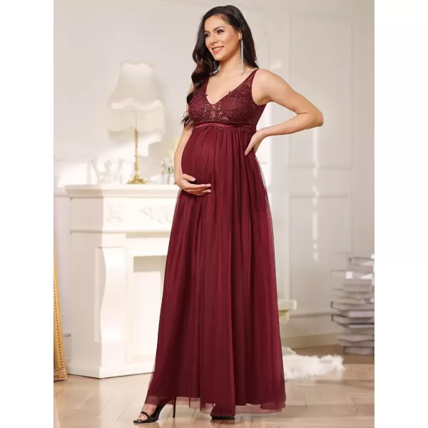 EverPretty Womens Deep VNeck Tulle Aline Maternity Dresses for Baby Shower 20788EYBurgundy