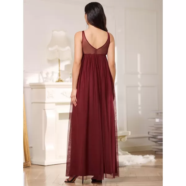 EverPretty Womens Deep VNeck Tulle Aline Maternity Dresses for Baby Shower 20788EYBurgundy