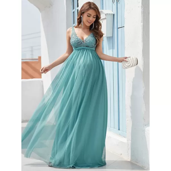 EverPretty Womens Deep VNeck Tulle Aline Maternity Dresses for Baby Shower 20788EYDemin Blue