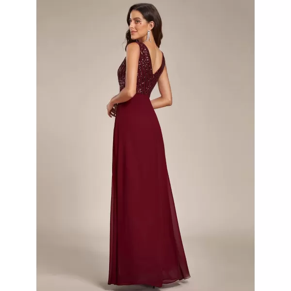 EverPretty Womens Elegant VNeck Long Sleeve Sequin Evening Party Dress 0751Bburgundy