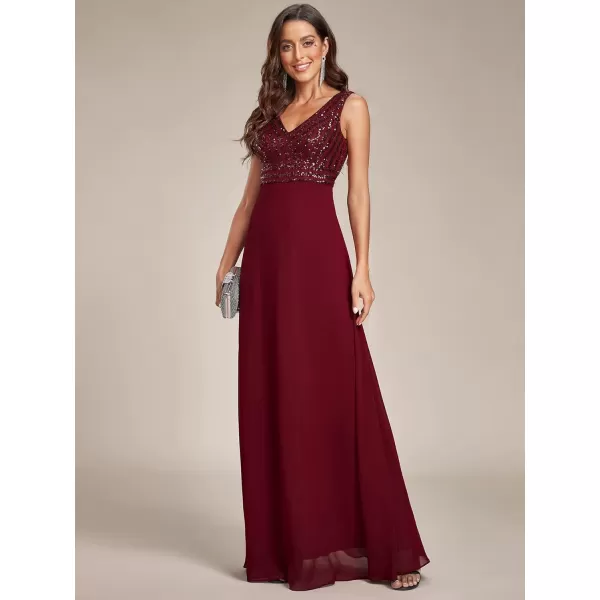 EverPretty Womens Elegant VNeck Long Sleeve Sequin Evening Party Dress 0751Bburgundy