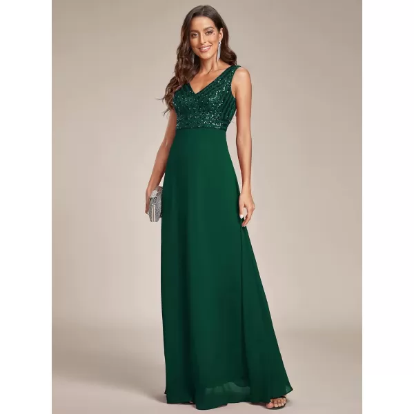 EverPretty Womens Elegant VNeck Long Sleeve Sequin Evening Party Dress 0751Bdark Green