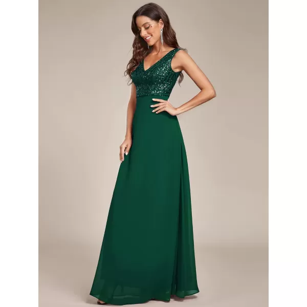 EverPretty Womens Elegant VNeck Long Sleeve Sequin Evening Party Dress 0751Bdark Green