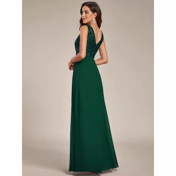 EverPretty Womens Elegant VNeck Long Sleeve Sequin Evening Party Dress 0751Bdark Green