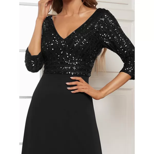 EverPretty Womens Elegant VNeck Long Sleeve Sequin Evening Party Dress 0751Black