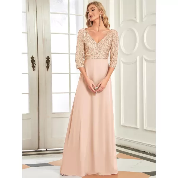 EverPretty Womens Elegant VNeck Long Sleeve Sequin Evening Party Dress 0751Blush