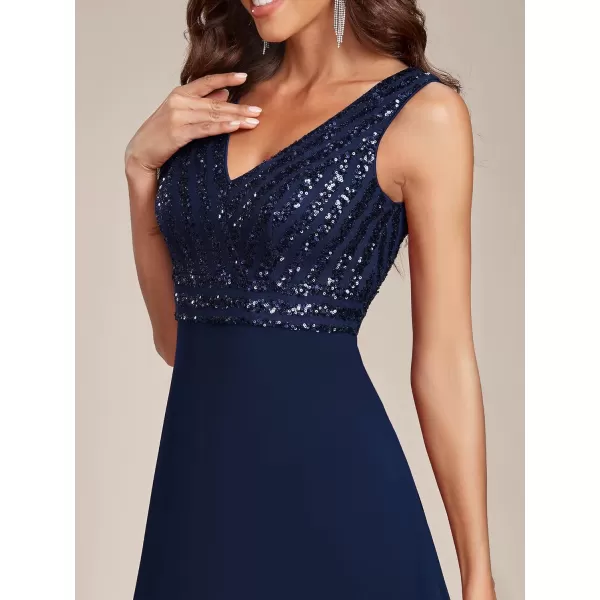 EverPretty Womens Elegant VNeck Long Sleeve Sequin Evening Party Dress 0751Bnavy Blue