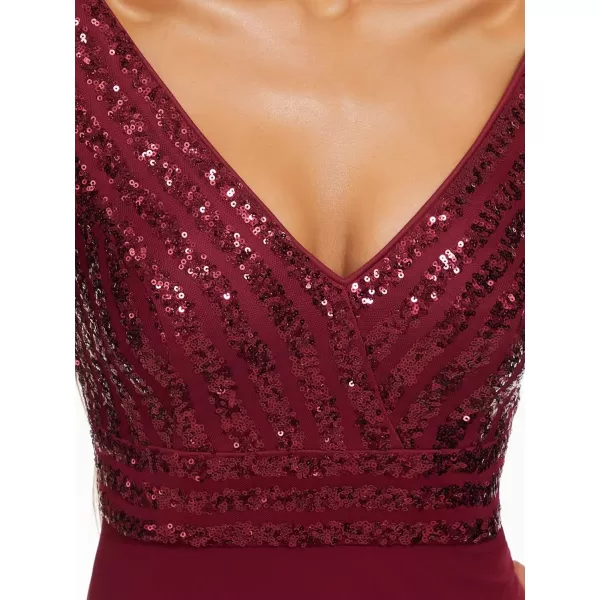 EverPretty Womens Elegant VNeck Long Sleeve Sequin Evening Party Dress 0751Burgundy