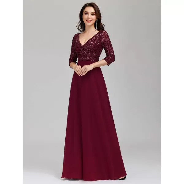 EverPretty Womens Elegant VNeck Long Sleeve Sequin Evening Party Dress 0751Burgundy