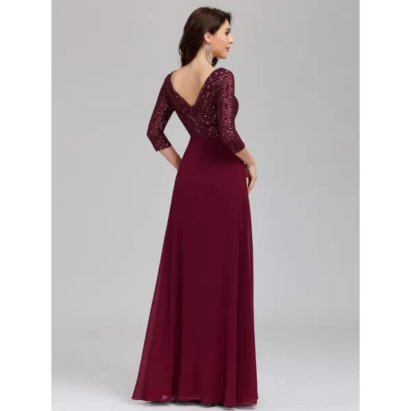 EverPretty Womens Elegant VNeck Long Sleeve Sequin Evening Party Dress 0751Burgundy