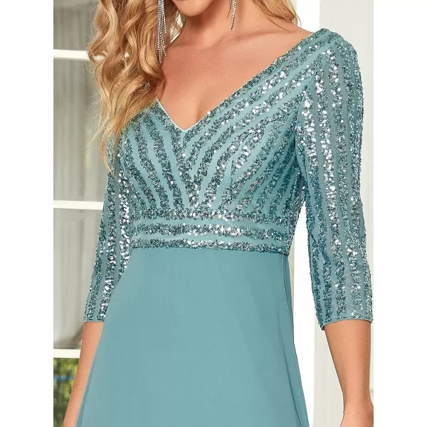 EverPretty Womens Elegant VNeck Long Sleeve Sequin Evening Party Dress 0751Demin Blue