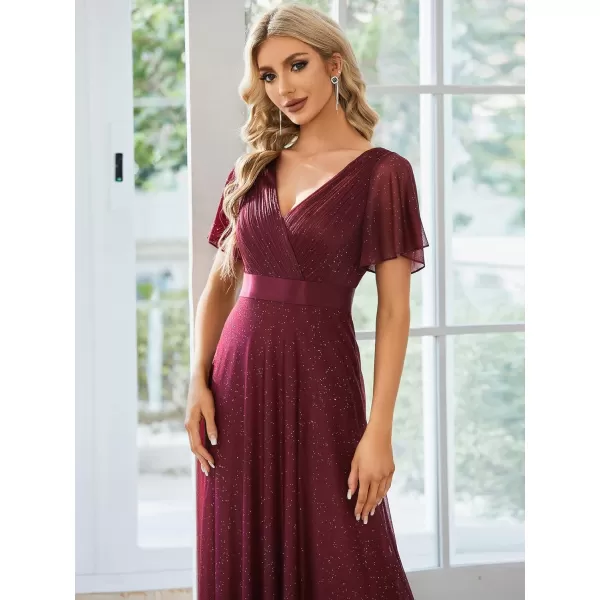 EverPretty Womens Evening Dresses V Neck Short Sleeves Aline Glitter Formal Dresses 50159Burgundy