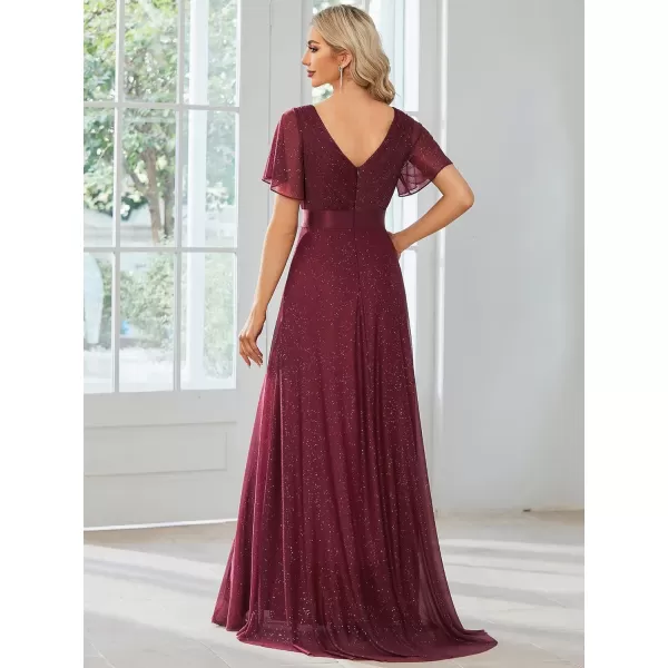 EverPretty Womens Evening Dresses V Neck Short Sleeves Aline Glitter Formal Dresses 50159Burgundy