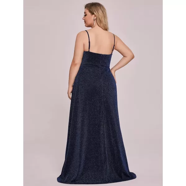 EverPretty Womens Glitter Side Slit Aline Plus Size Evening Dresses for Party 50120Navy Blue