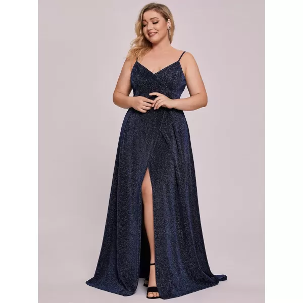 EverPretty Womens Glitter Side Slit Aline Plus Size Evening Dresses for Party 50120Navy Blue