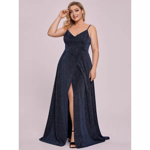 EverPretty Womens Glitter Side Slit Aline Plus Size Evening Dresses for Party 50120Navy Blue