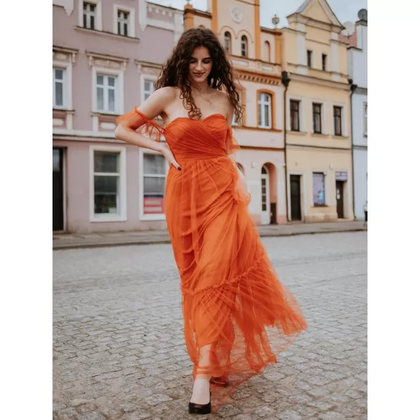 EverPretty Womens Maxi Sweetheart OffShoulder Ruched Tulle Evening Dresses 50126USABurnt Orange