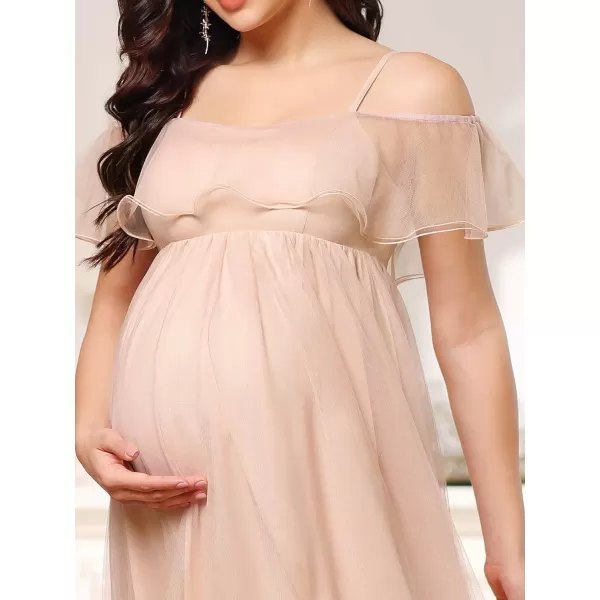 EverPretty Womens Ruffles Spaghetti Straps OffShoulder Maternity Photography Dress 20824EYBlush