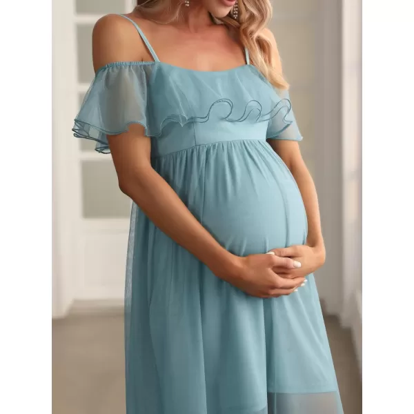 EverPretty Womens Ruffles Spaghetti Straps OffShoulder Maternity Photography Dress 20824EYDusty Blue