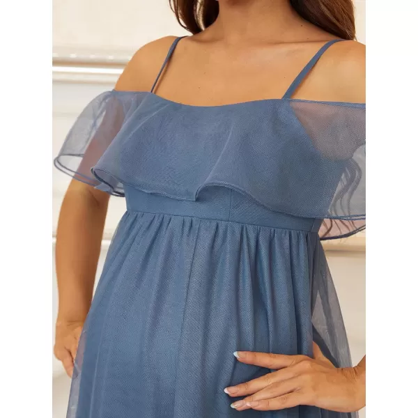 EverPretty Womens Ruffles Spaghetti Straps OffShoulder Maternity Photography Dress 20824EYDusty Navy