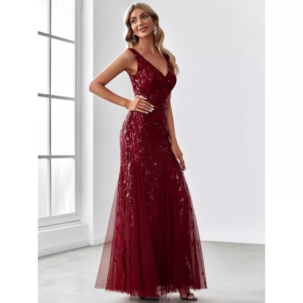 EverPretty Womens Sequin Double VNeck Sleeveless Mermaid Long Evening Dress 07886USABurgundy