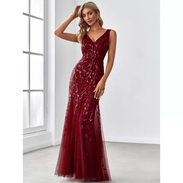 EverPretty Womens Sequin Double VNeck Sleeveless Mermaid Long Evening Dress 07886USABurgundy